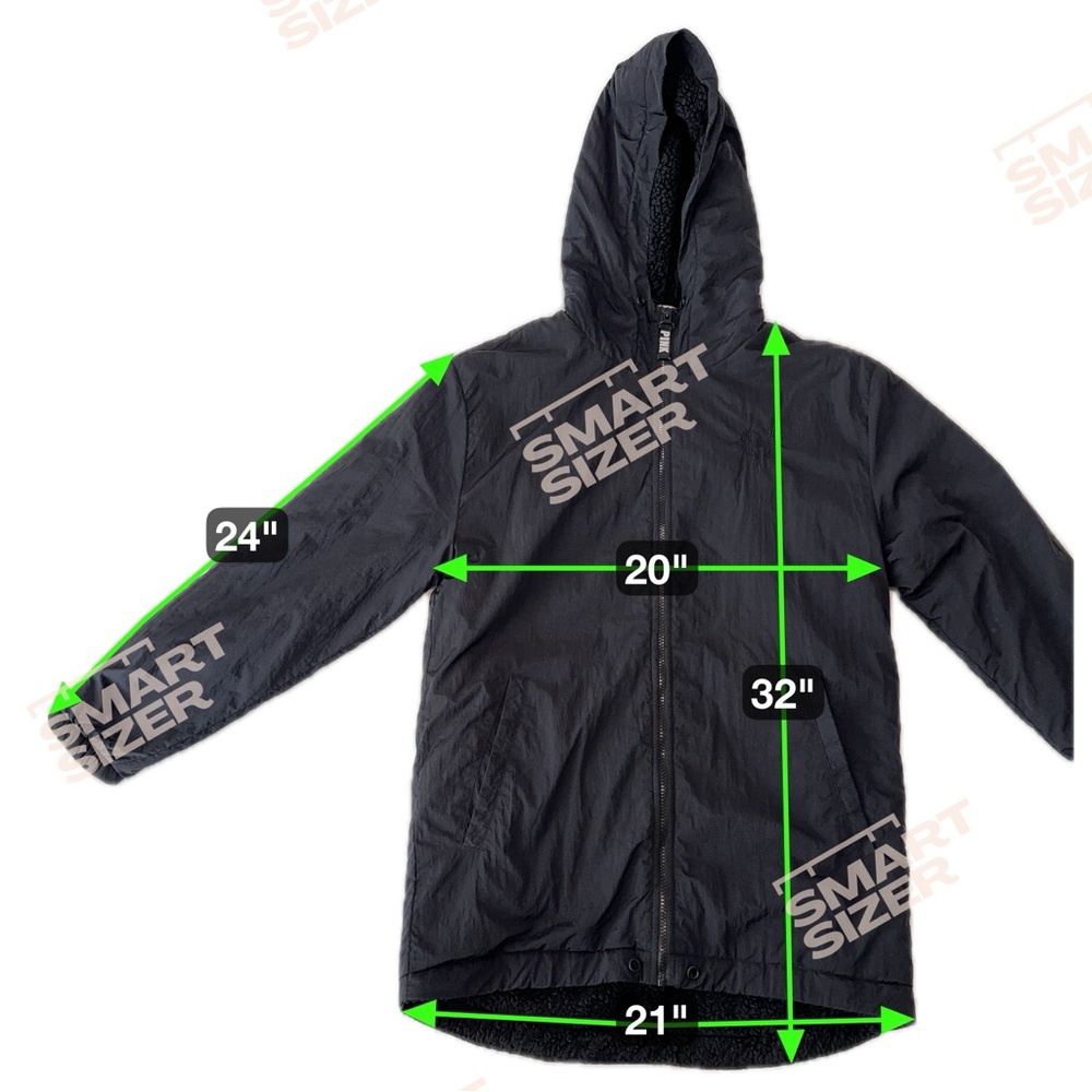 PINK Victoria's Secret Softshell Fleece Jacket Hoodie Black Winter Long Line XS - Picture 2 of 11